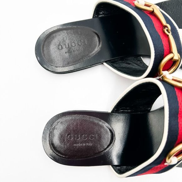 Gucci Horsebit Web Stripe Sandals Flip Flops Flats Slides 37, 7 - Picture 5 of 11